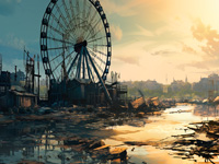 ville abandonnée avec grande roue